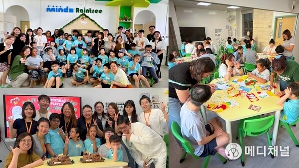 Students and volunteers celebrating Christmas together at MINDS Raintree SSCC